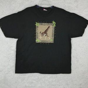 Vintage P.G.B. Womens Shirt Tee Black Giraffe‎ Studded Short Sleeve Plus 1X